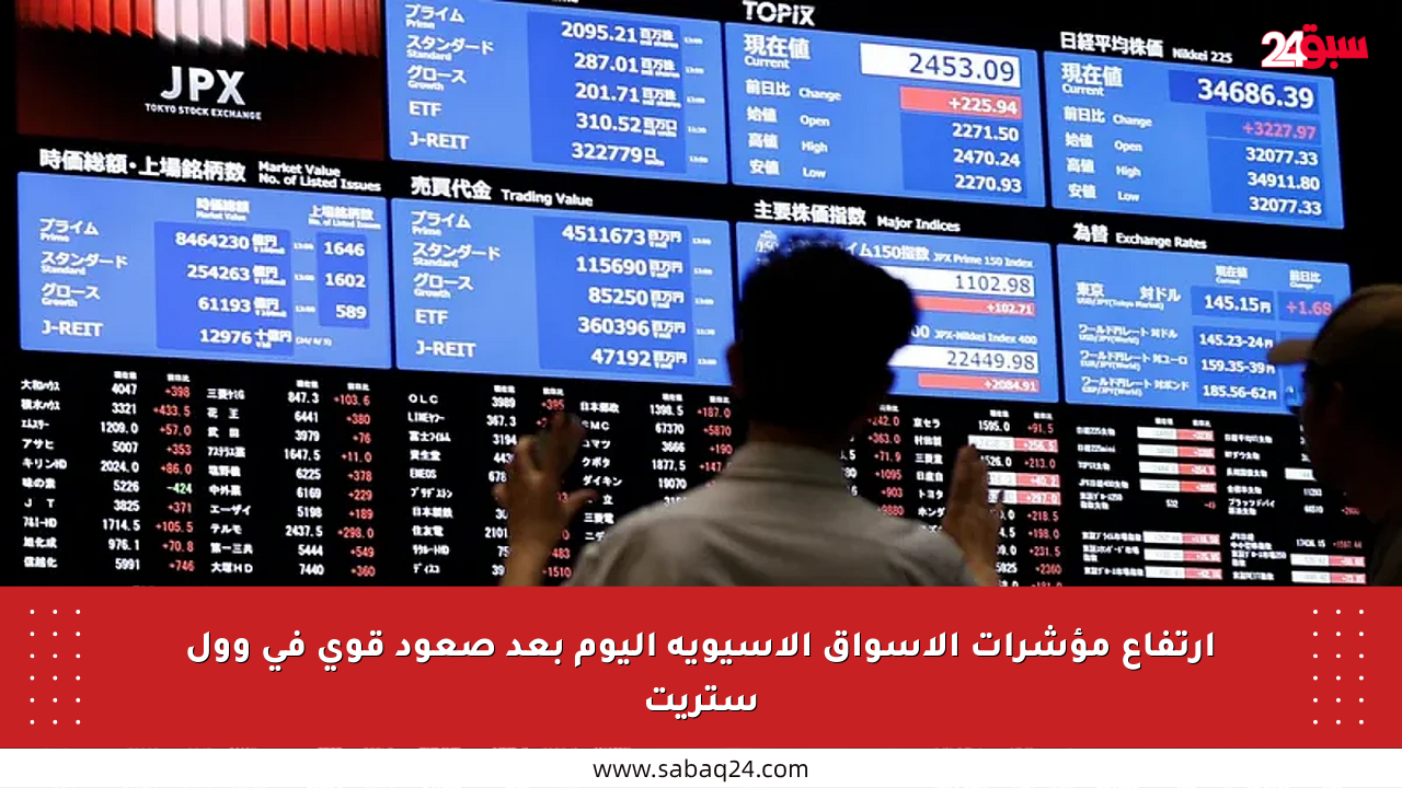 ارتفاع مؤشرات الأسواق الآسيوية اليوم بعد صعود قوي في وول ستريت